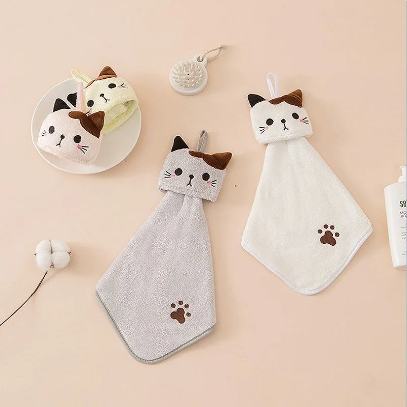 Cute Cat Kitchen Hand Towel – Absorbent Coral Velvet Dishcloth Rag for Cleaning