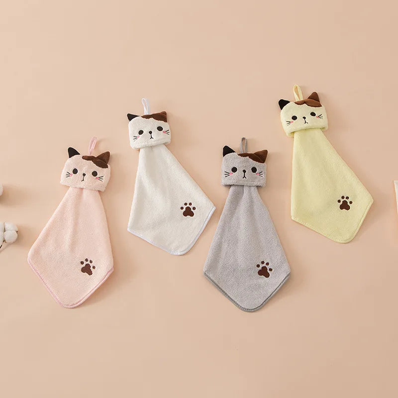 Cute Cat Kitchen Hand Towel – Absorbent Coral Velvet Dishcloth Rag for Cleaning