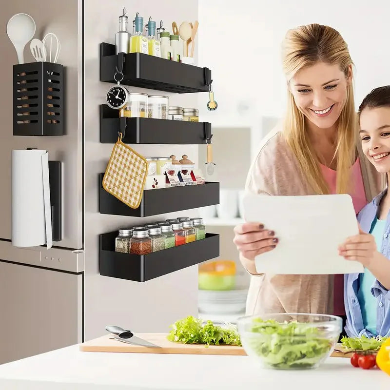 Magnetic Refrigerator Storage Rack | Punch-Free Kitchen Spice & Bathroom Organizer (2/4PCS)