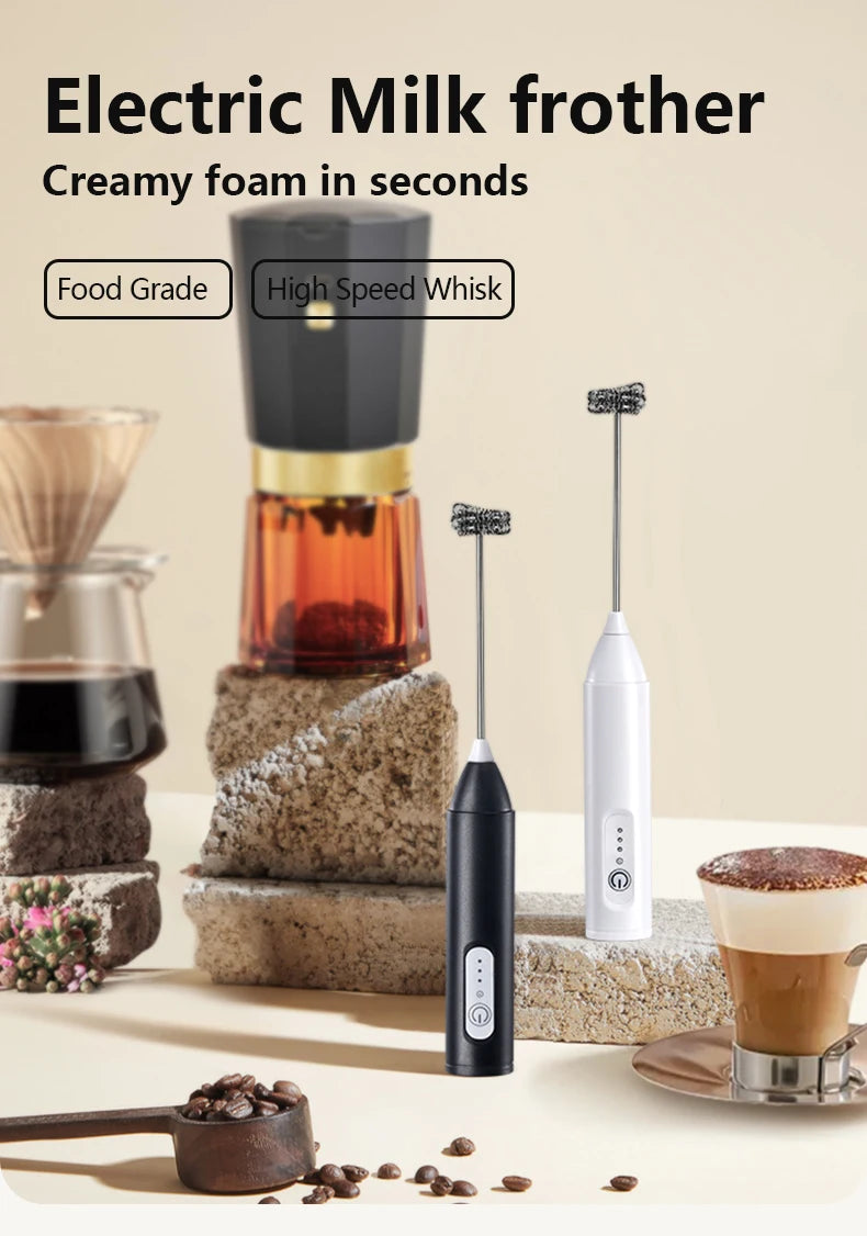 USB Rechargeable Electric Milk Frother & Egg Whisk – 3 Speeds