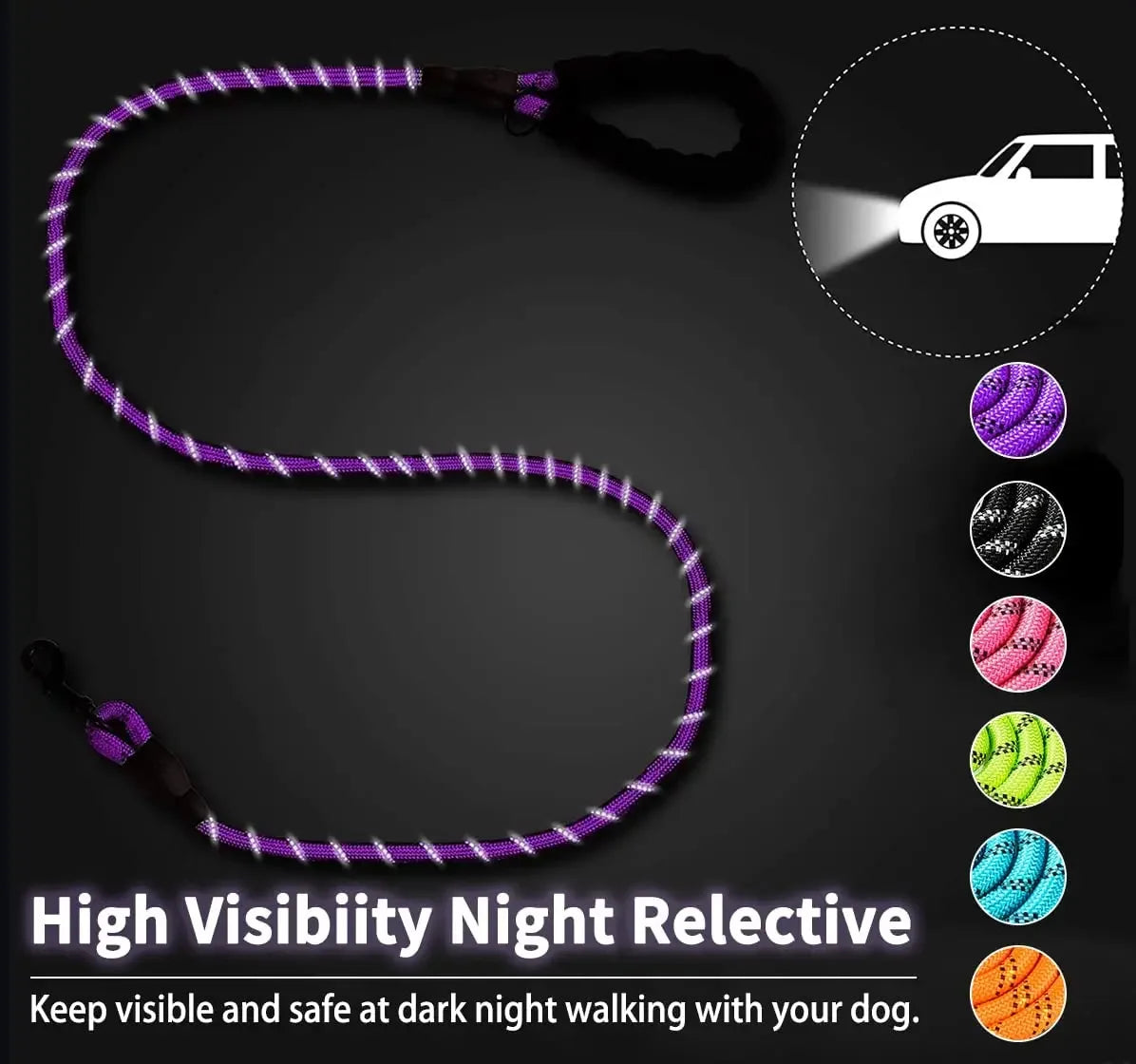 Reflective Dog Leash – Strong Nylon Pet Leash for Small, Medium & Large Dogs