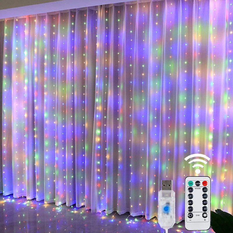 LED Copper Wire Curtain Lights – 8 Modes Remote Control for Christmas, New Year & Holiday Decor