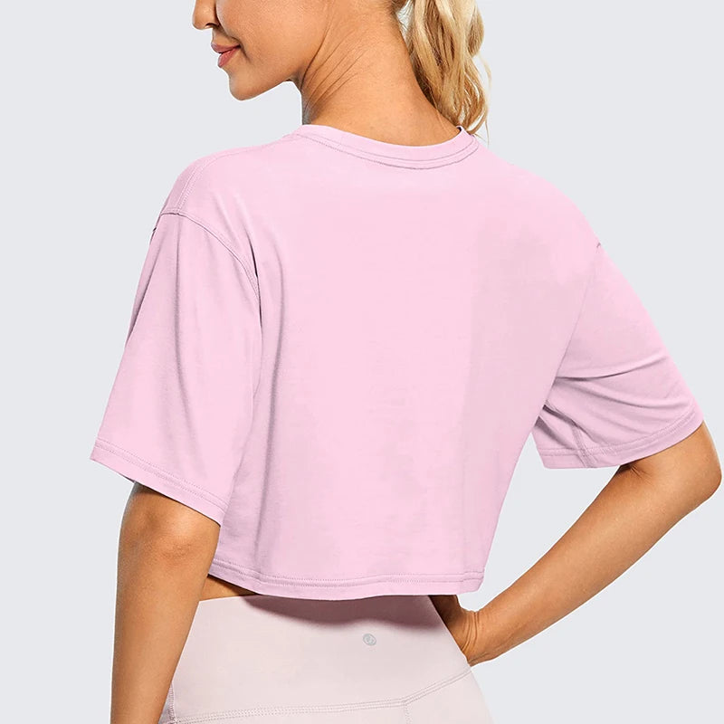 Women’s White Crop Top – Casual Round Neck Short Sleeve Summer Tee