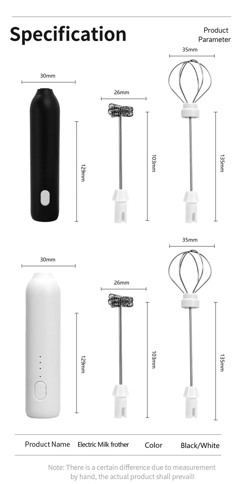 USB Rechargeable Electric Milk Frother & Egg Whisk – 3 Speeds