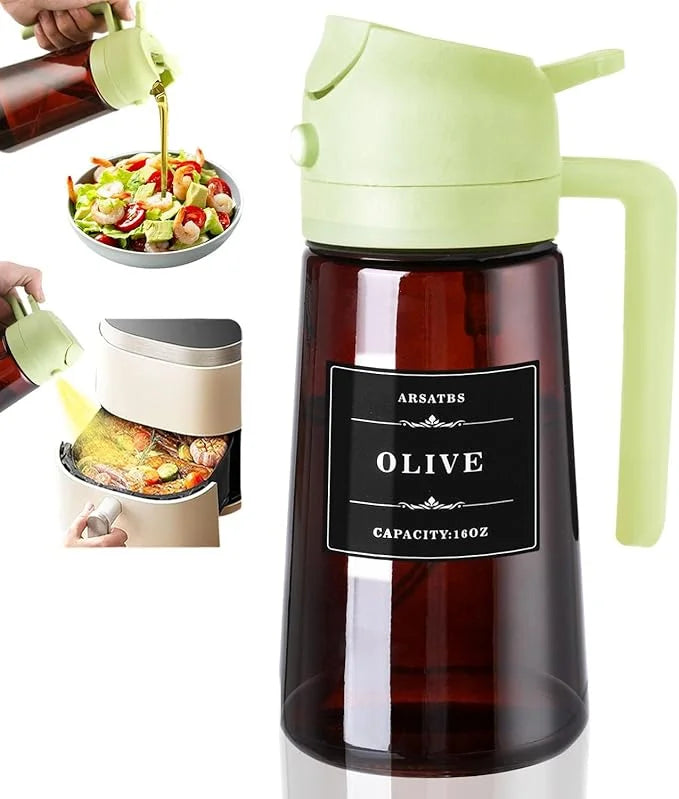 2-in-1 Glass Oil Dispenser & Sprayer | 470ml Olive Oil Bottle for Cooking, Air Fryer, BBQ & Salad