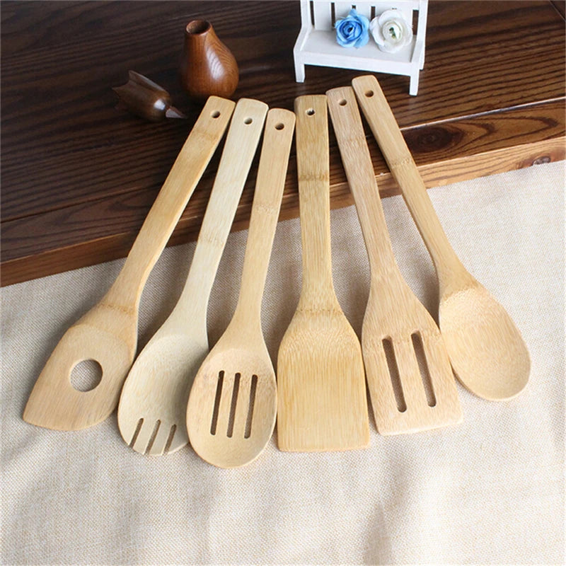 Bamboo Spoon Spatula Kitchen Utensil Wooden Cooking Tool Mixing Set