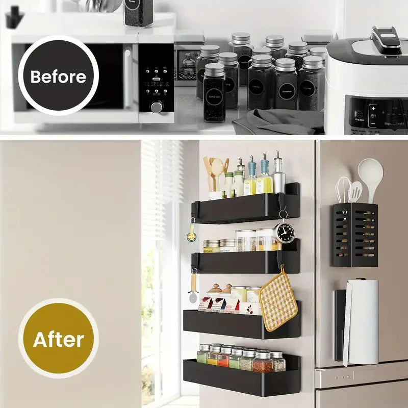 Magnetic Refrigerator Storage Rack | Punch-Free Kitchen Spice & Bathroom Organizer (2/4PCS)