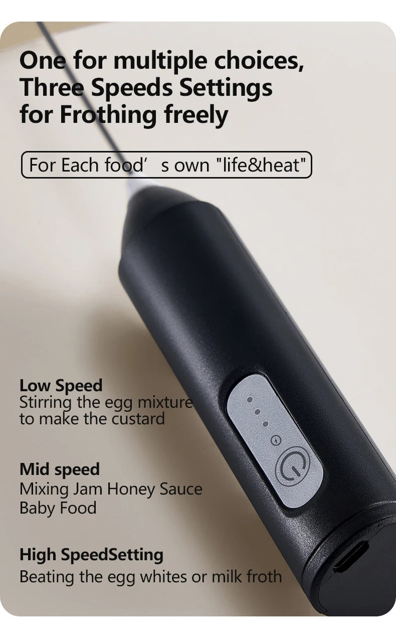 USB Rechargeable Electric Milk Frother & Egg Whisk – 3 Speeds