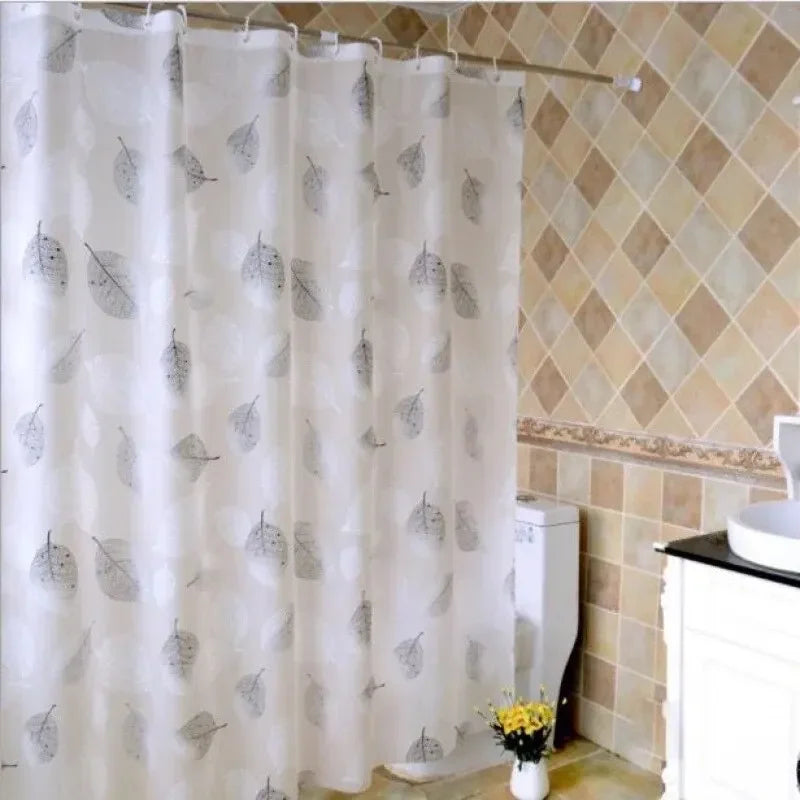 PEVA Waterproof Shower Curtain with Hooks – Leaf Pattern, Anti-Mildew, Rustproof Grommets for Bathroom