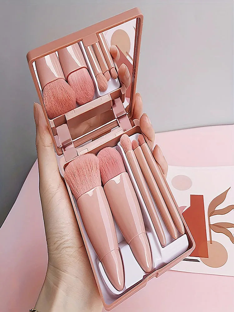 Foldable Travel Makeup Brush Set – Portable Mini Kit with Mirror
