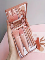 Foldable Travel Makeup Brush Set – Portable Mini Kit with Mirror