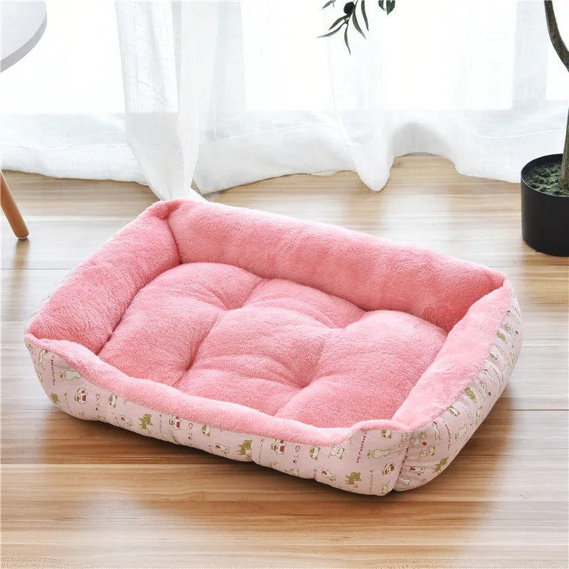 Pet Bed for Dogs & Cats – Warm Cotton Square Nest, Multiple Sizes