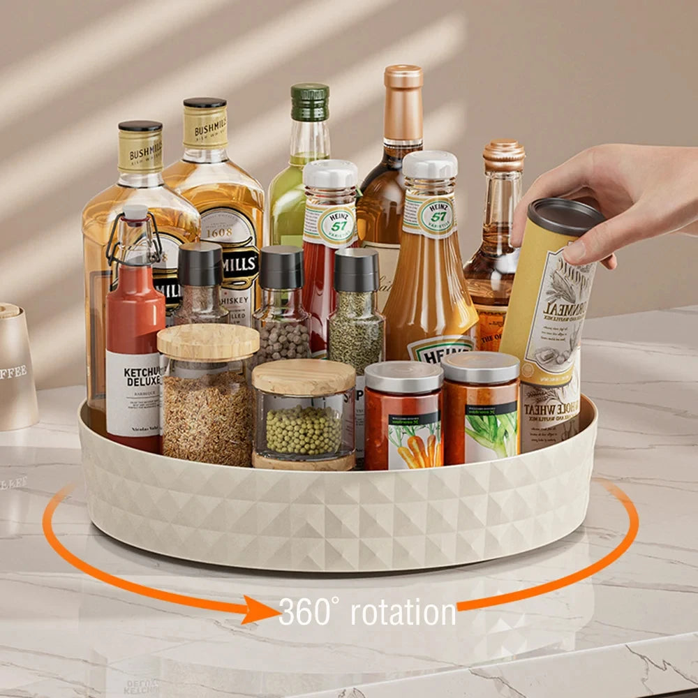 360° Rotating Kitchen Spice Rack – Non-Slip Cabinet Storage Tray | Multi-Use Organizer for Condiments, Cosmetics, and Sundries