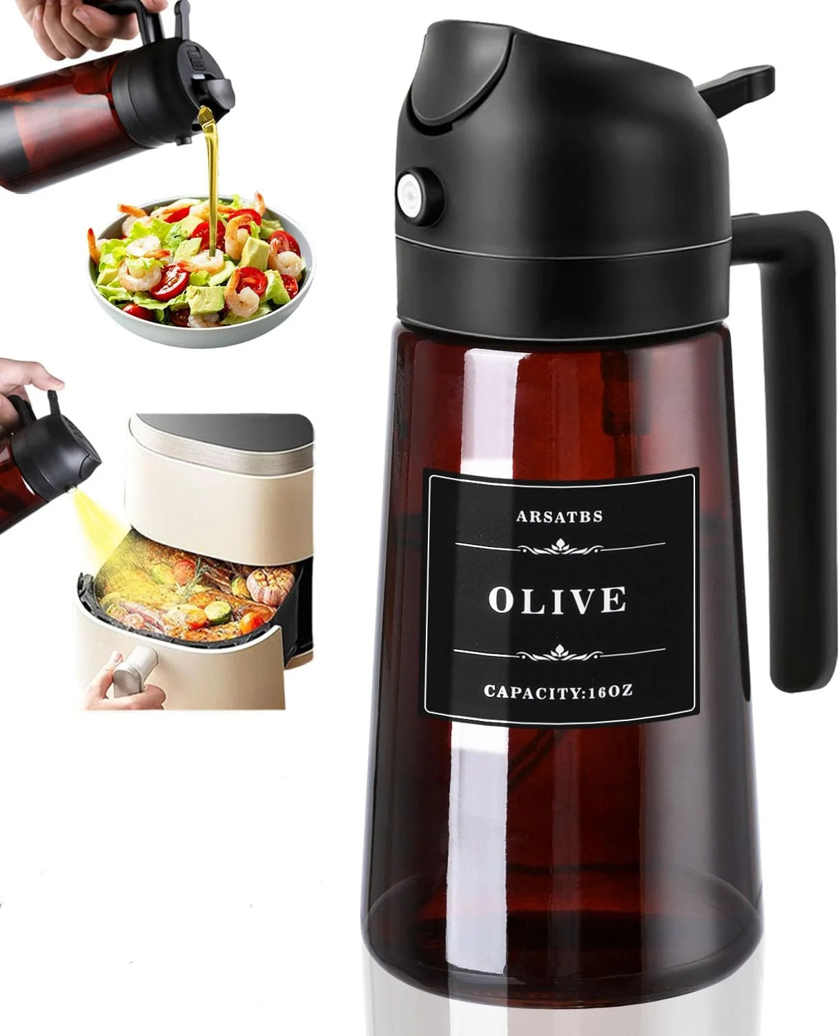 2-in-1 Glass Oil Dispenser & Sprayer | 470ml Olive Oil Bottle for Cooking, Air Fryer, BBQ & Salad