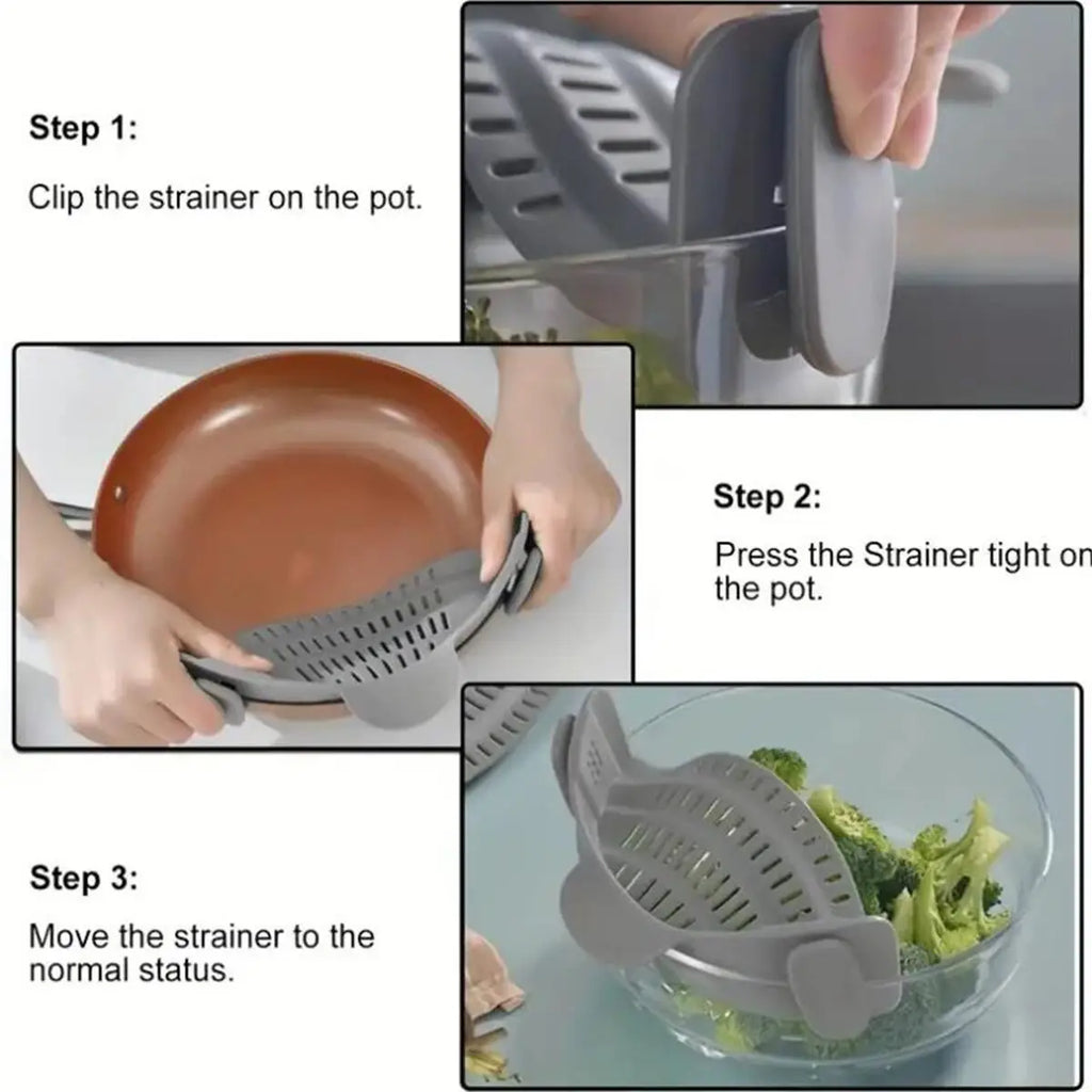Adjustable Pot Strainer – Clip-On Stainless Steel Strainer for Pots, Pans & Bowls