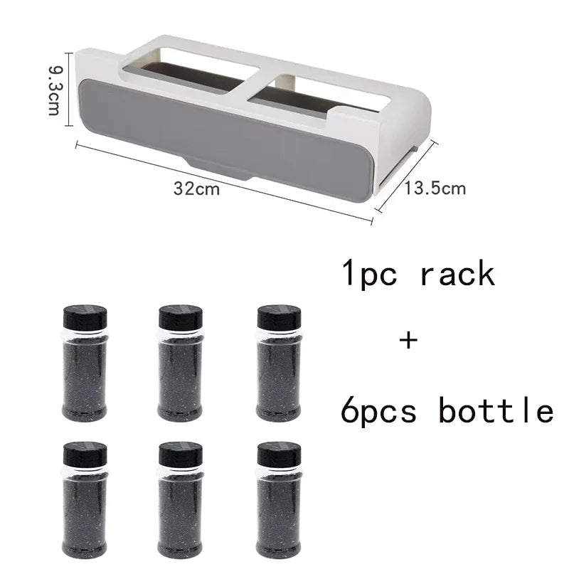 Under-Shelf Spice Rack Organizer with 6 Jars | Self-Adhesive Pull-Out Kitchen Seasoning Storage