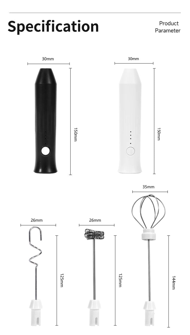 USB Rechargeable Electric Milk Frother & Egg Whisk – 3 Speeds