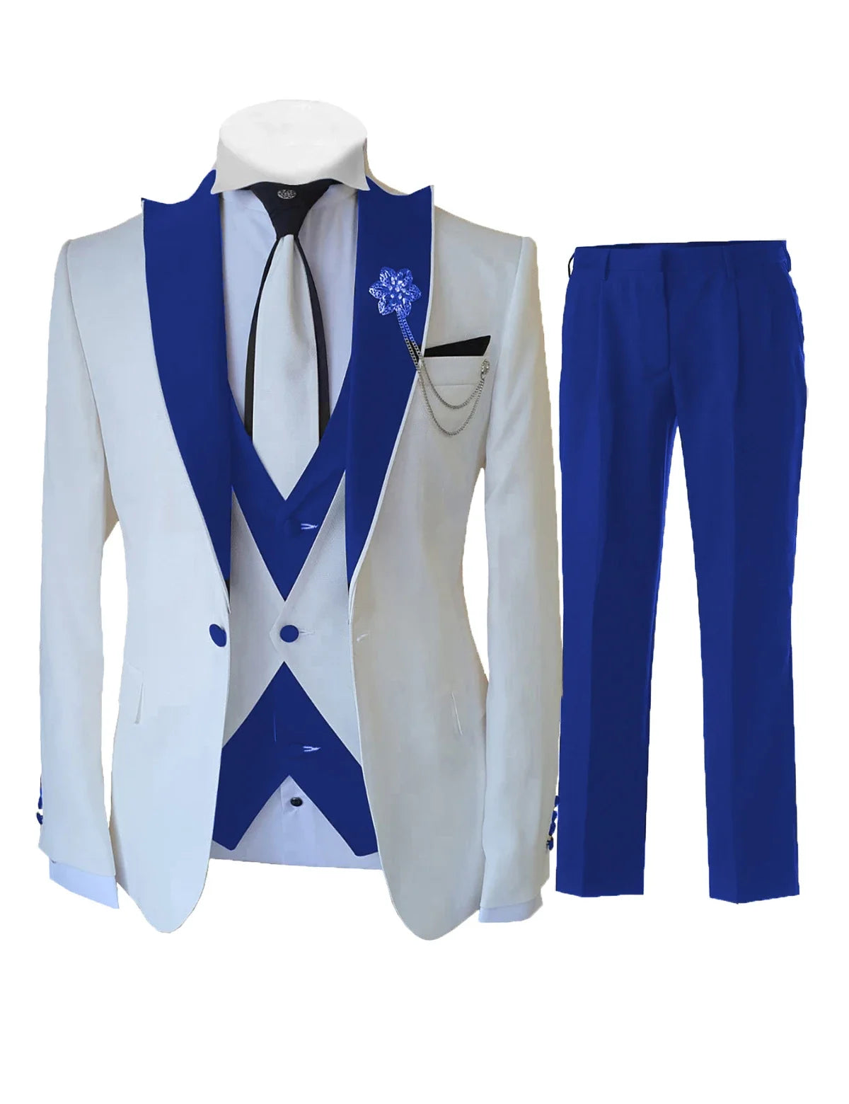 Men’s White 3-Piece Tailor-Made Suit – Slim Fit Wedding & Formal Tuxedo