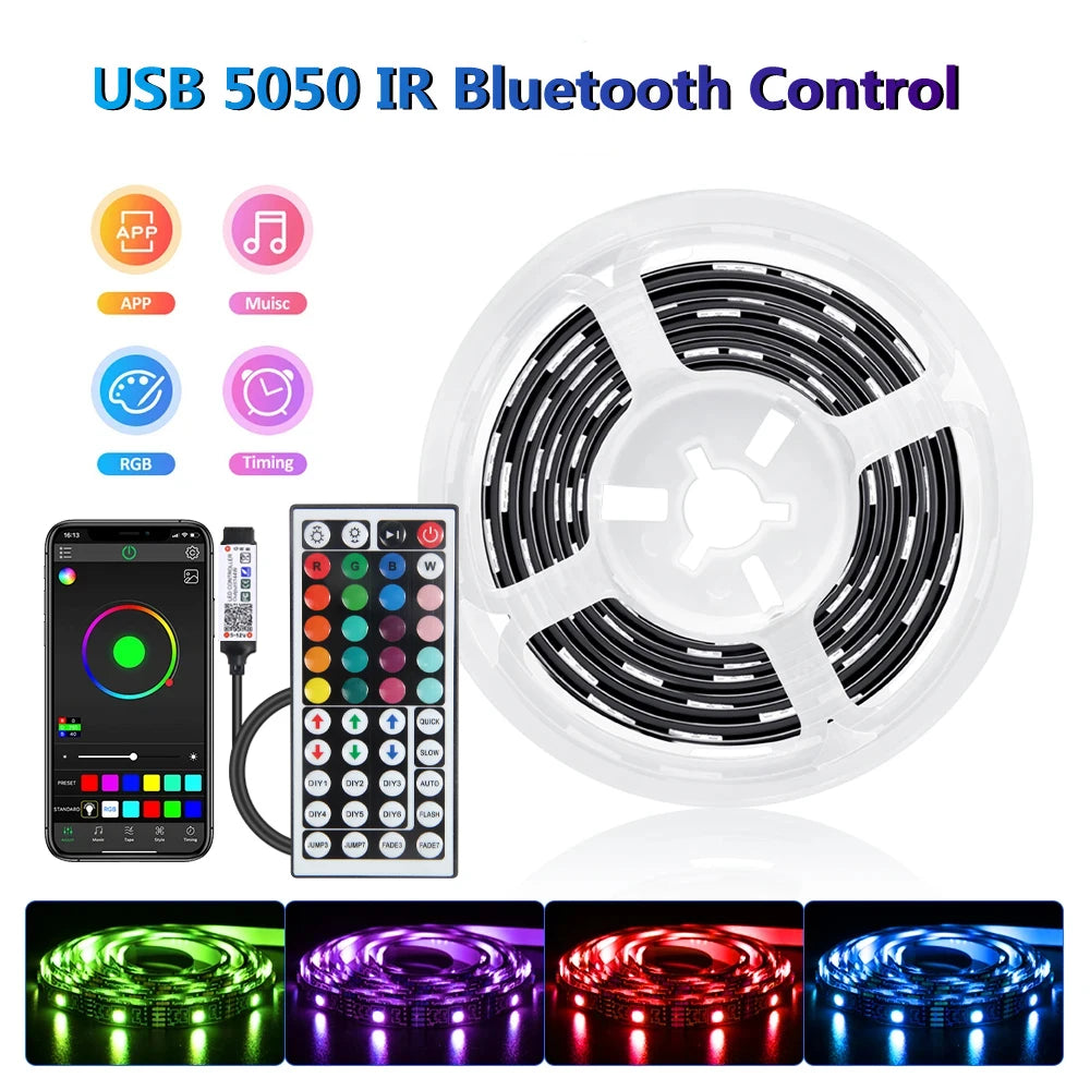 LED Strip Lights with Bluetooth App & IR Control – RGB USB Lights for Bedroom, TV Wall, and Living Room Decoration