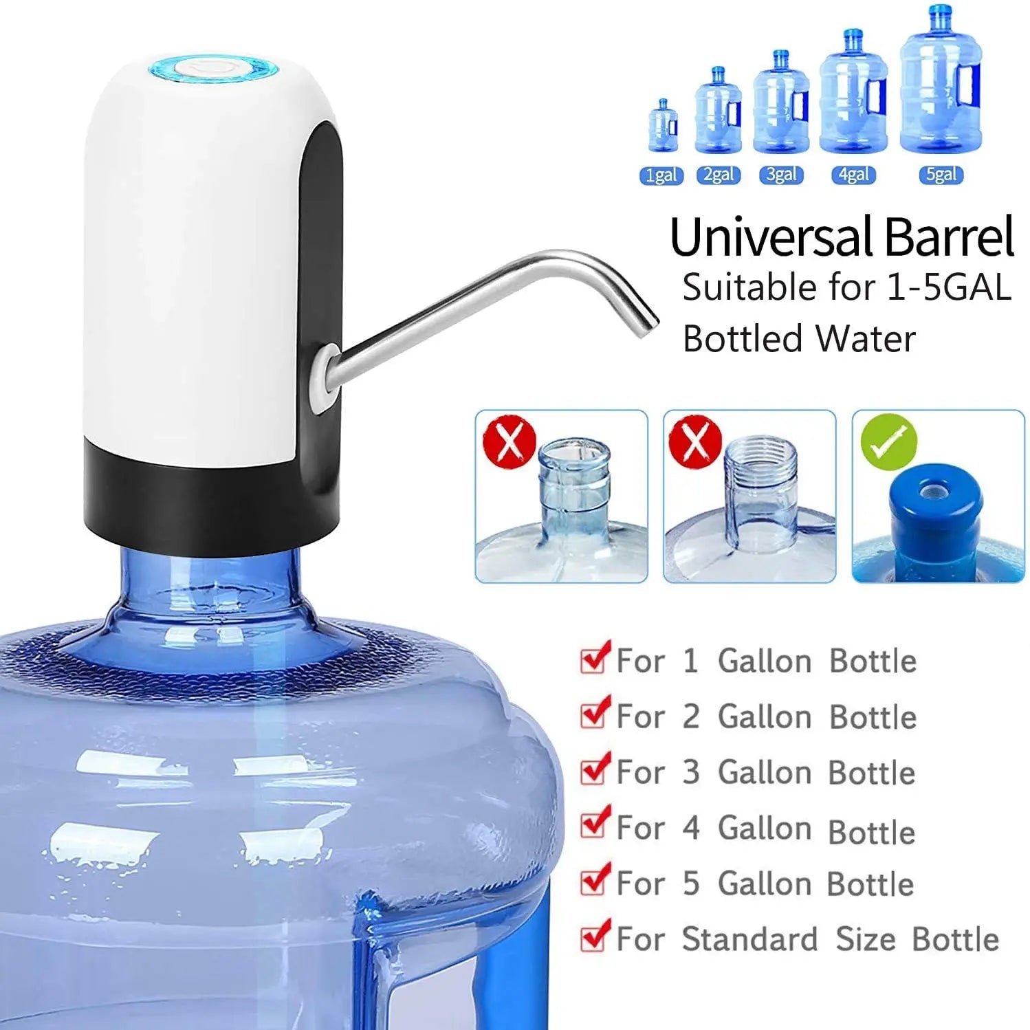 USB Rechargeable Water Bottle Pump – Automatic One-Click Dispenser