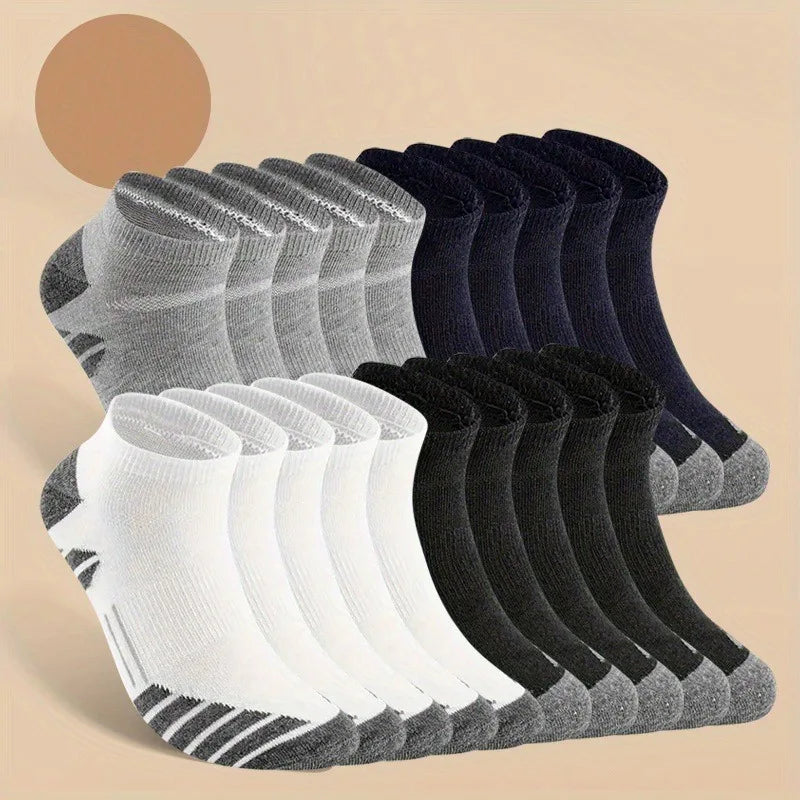 10 Pairs Socks, Cool Men Black White Four Seasons Cotton Sock Set Male Solid Color Breathable Sports Running Big Size Socks For Men